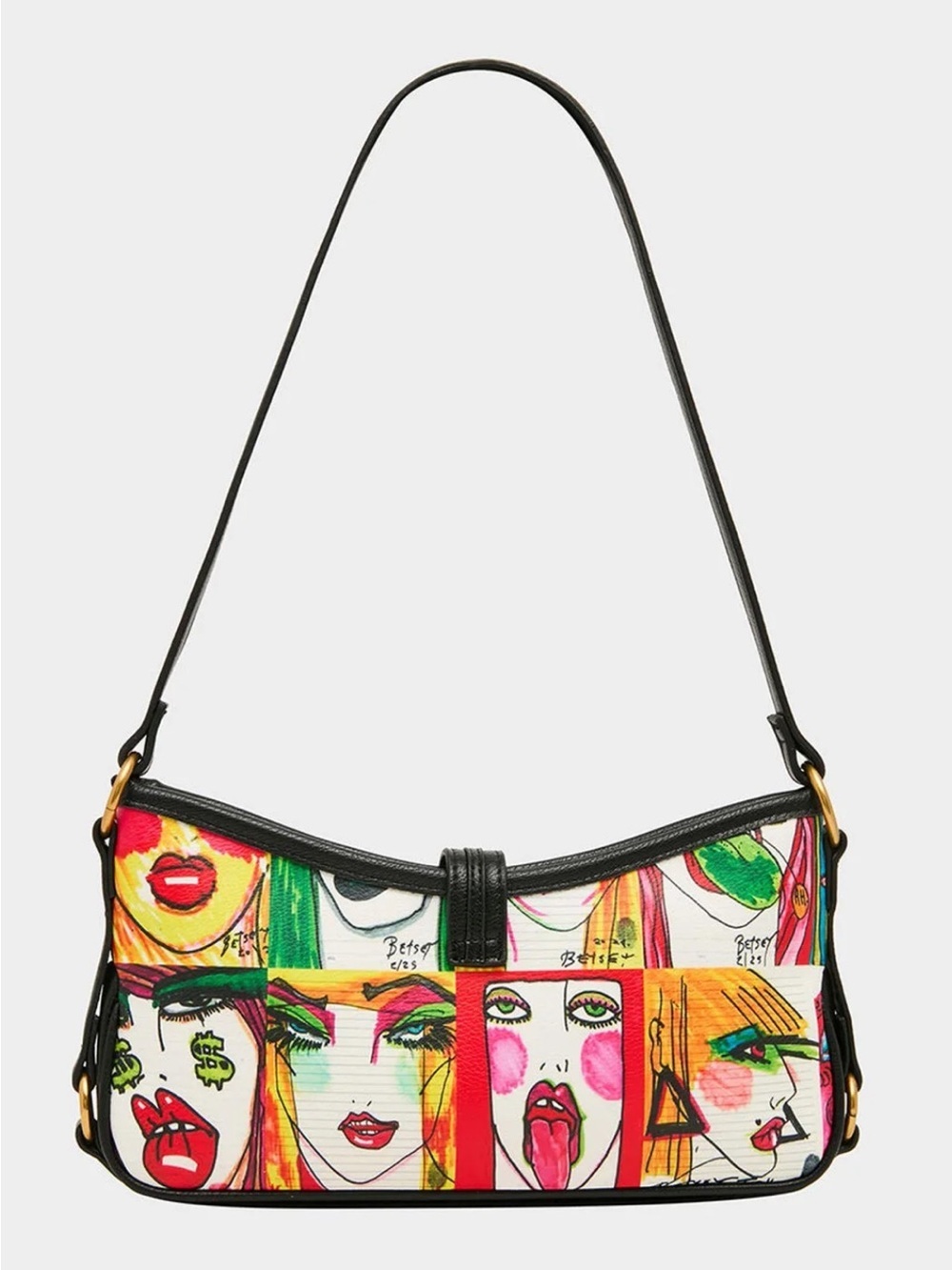 Betsey Johnson Faces Shoulder Bag Multi Art Campaign Graffiti Purse NWT sold out